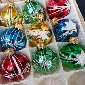 Vintage 80s Poland Christmas Ornaments Mouthblown Handcrafted 9pcs Box Read WOW!